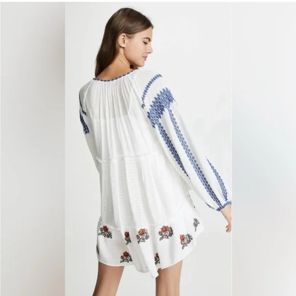 Free People Wild Horses Boho Ethereal Embroidered Mini Dress White Blue XS - Picture 14 of 15